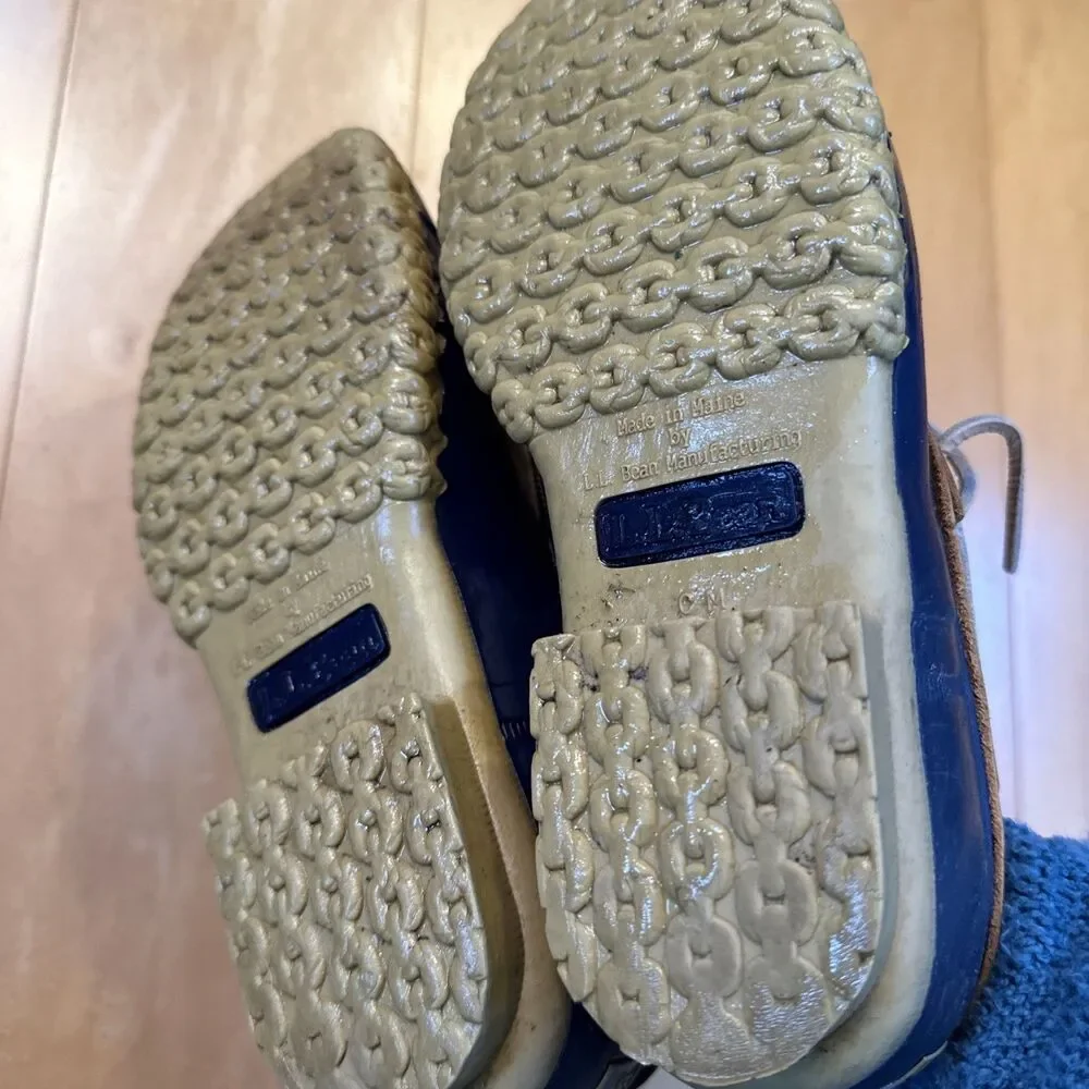 L.L. Bean Navy Blue and Brown Leather Duck Shoes